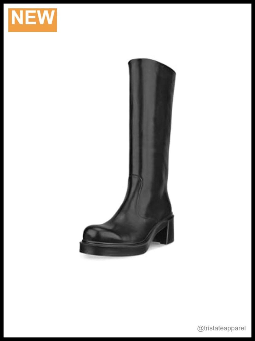ECCO Leather Knee-High Boots Block Heel Slip On